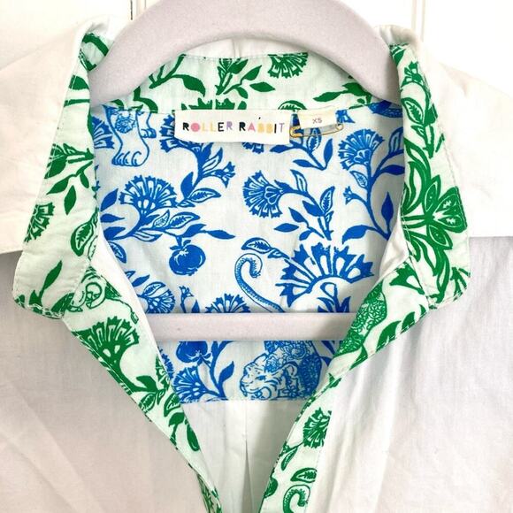 Roller Rabbit Aitona Long Sleeve Collar Poplin Button Down White Print Shirt XS - Picture 6 of 8